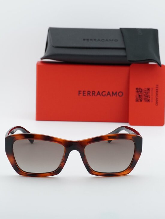 Salvatore Ferragamo SF958S 214 Rectangle Sunglasses - Havana / Grey
